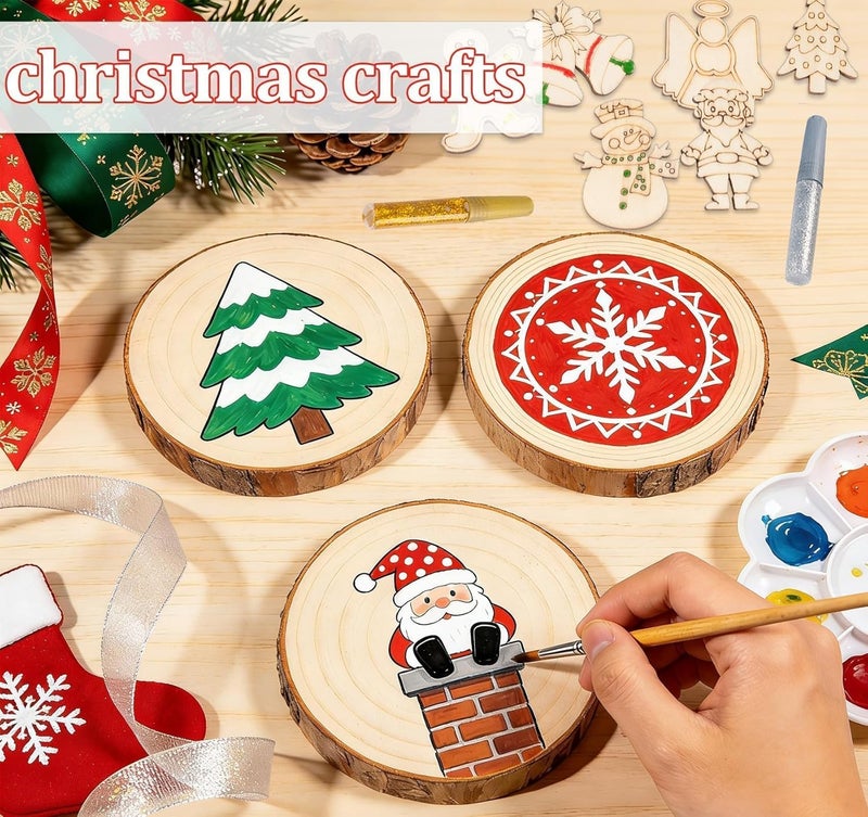 Timburst 30PCS 3.5"-4" Unfinished Wooden Ornaments for Crafts, Wood Slices, Kids Wooden Painting Kit Arts Crafts, DIY Ornaments for Kids Crafting Painting Winter New Year Party Hanging Decorations - Image 2